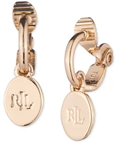 Lauren Ralph Lauren Gold-Tone Logo Disc Huggie Hoop Clip On Earrings