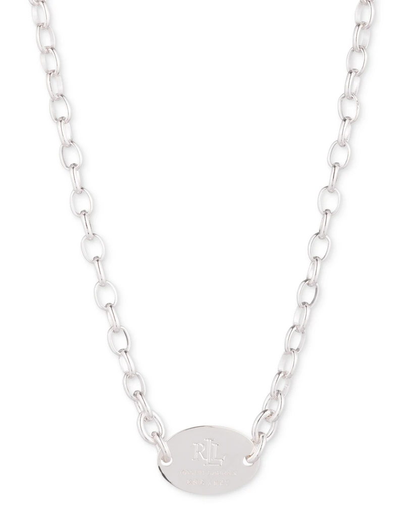 Lauren Ralph Lauren Silver-Tone Polished Logo Disc 16" Collar Necklace