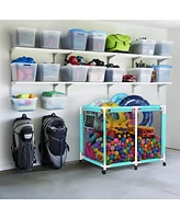 Yescom Extra Large Mesh Pool Storage Bin 214 Gallon Noodles Holder Toys Organizer 6 Wheels Rolling Cart Blue