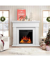 Kismile Electric Fireplace Mantel Package Wooden Surround Firebox Tv Stand Free Standing Heater with Logs, Adjustable Led Flame, Re
