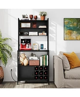 Bar Cabinet with S-Shaped Hooks and Wine Bottle Holders Stylish Storage for Glassware