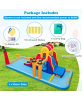 6-In-1 Inflatable Water Slide with Dual Slides and Cave Crawling Game without Blower