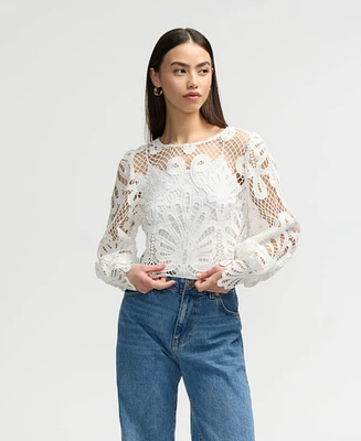 Nvlt Women s Lace Top with Blouson Sleeves