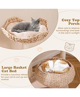 Cattail Cat Tower with Sisal Scratching Posts & Soft Hammock Cozy & Fun Multi-Level Cat Tree