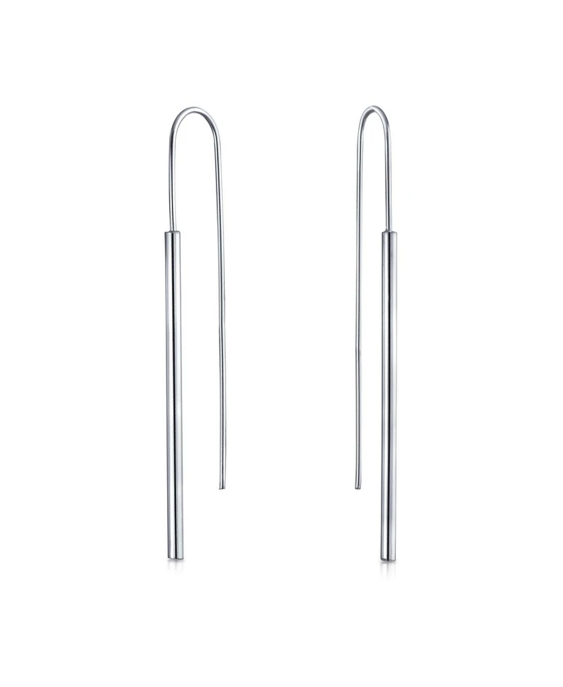 Bling Jewelry Minimalist Geometric Dangle Earrings Linear Bar Threader in Sterling Silver