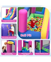 7-in-1 Kids Inflatable Bounce House with Long Slide and 735W Blower