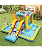 Inflatable Bounce House 7-in-1 Bouncy Castle with Slide and Tunnel without Blower
