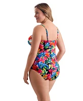 Longitude by Mimi Flamingo Blooming Bouquet Shirred Sweetheart Tank One Piece Swimsuit