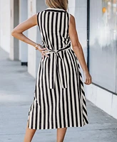 Women's Clean Cut Striped Midi Beach Dress