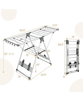 2-Layer Folding Clothes Drying Rack with 5-Level Adjustable Height