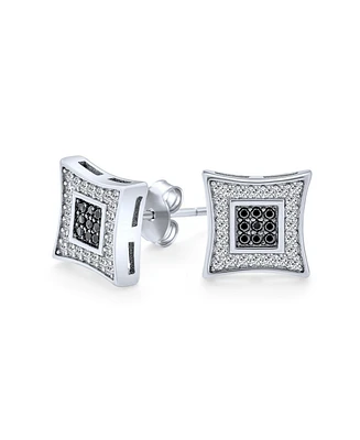 Bling Jewelry Mens 10MM Square Black & White Cz Stud Earrings in Sterling Silver