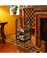 Fireplace Log Rack with 4 Pieces Fireplace Tools