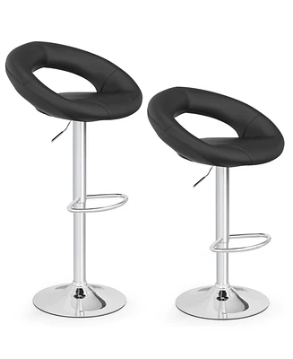 Height Adjustable Bar Stools Set of 2 with Hollow Back and Footrest