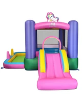 Inflatable Bounce House Kids 6-in-1 Jumping Castle with Slide Ball Pit with 480W Blower