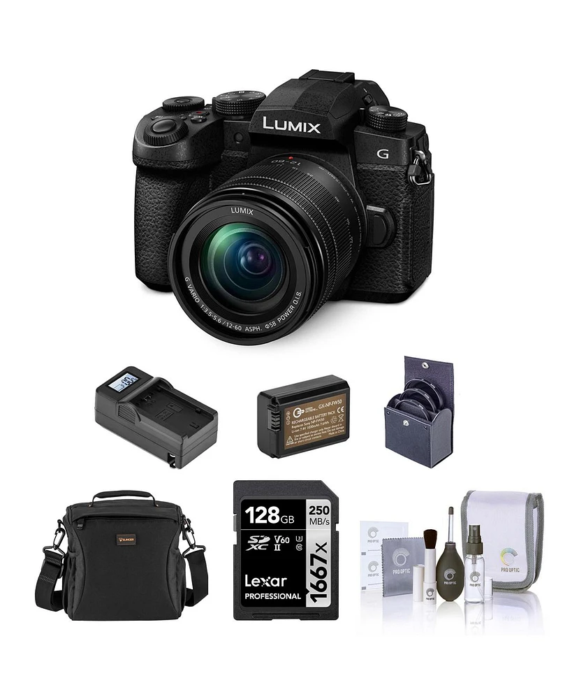 Panasonic Lumix G95 Mirrorless Camera with Lumix G Vario 12-60mm f/3.5-5.6 Mft Lens Bundle with 128GB Memory Card, Shoulder Bag, Extra Battery, Charge