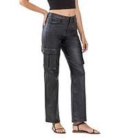Vervet Women's High Rise Coated Cargo Straight Jeans