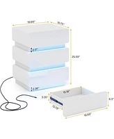 Tribesigns Nightstand with Led, Modern 3-Drawer Bedside End Table with Storage for Bedroom, Adjustable Light, White