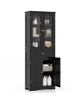 Tall Bathroom Storage Cabinet with 2 Glass Doors and Adjustable Shelves