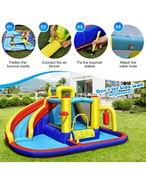 7-in-1 Inflatable Water Slide with 735W Air Blower and Splash Pool