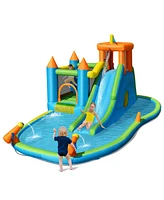 Inflatable Water Slide Bounce House with Climbing Wall Fun Outdoor Playset for Kids