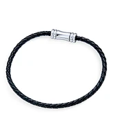 Bling Jewelry Black Woven Multi Strand Leather Bracelet with Stainless Steel Clasp