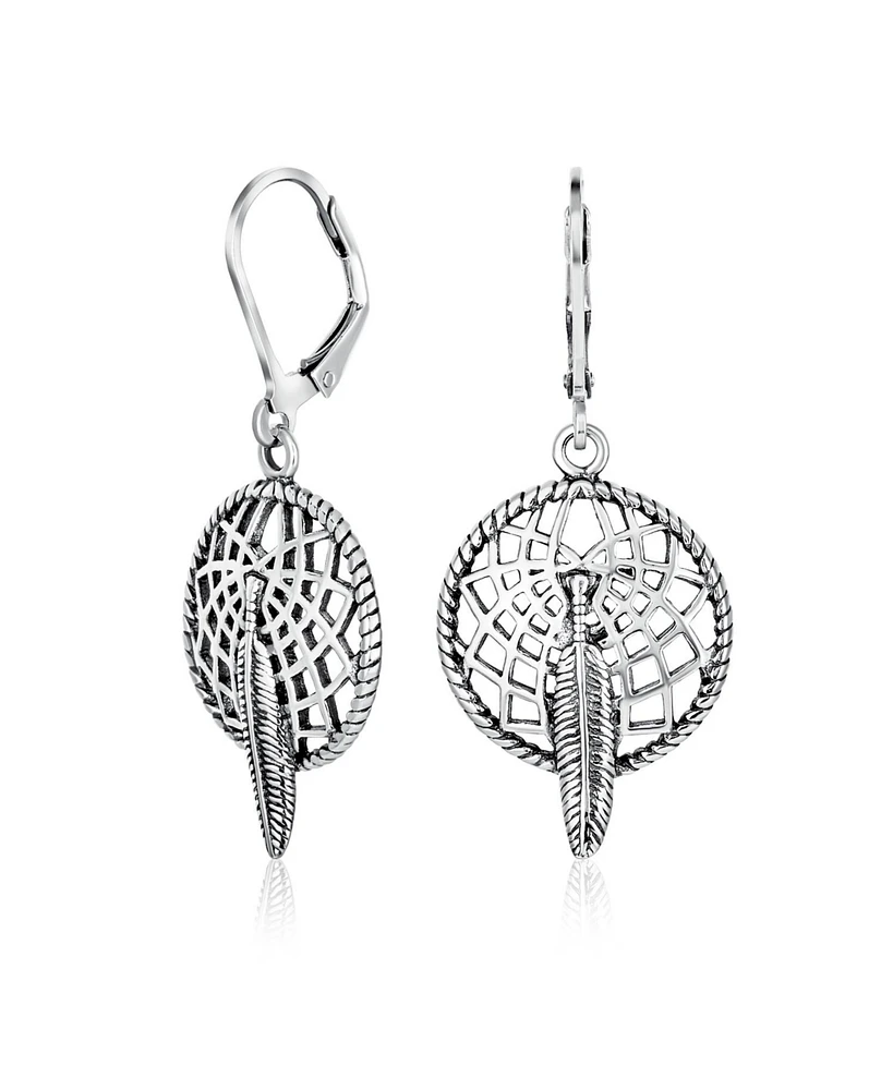 Bling Jewelry Feather Dream Catcher Dangle Earrings Native American Style Sterling Silver