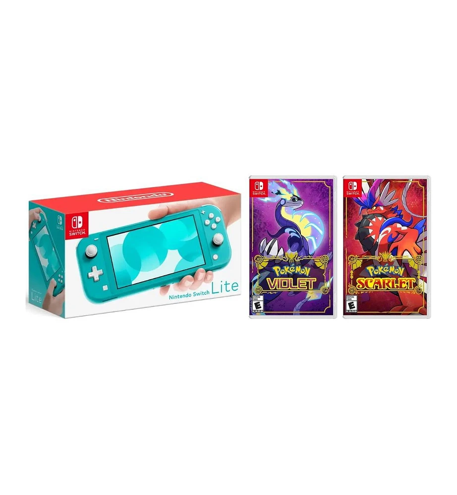 Nintendo Switch Lite Turquiose Bundle With Pokemon Scarlet & Violet Games