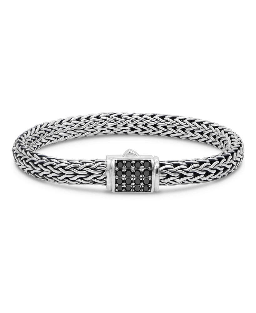 Black Spinel & Sterling Silver Dragon Bone Oval 7mm Chain Bracelet