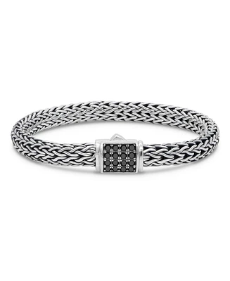 Black Spinel & Sterling Silver Dragon Bone Oval 7mm Chain Bracelet
