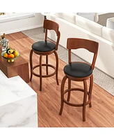 Set of 2 Swivel Bar Stools with Rubber Wood Base and Cushioned Seat