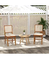 Set of 2 Dining Chairs Rattan with Teak Wood Structure and Footrests