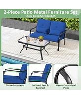 Outdoor Loveseat Chair Set with Coffee Table and Seat Back Cushions