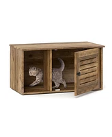 Cat Litter Box Enclosure with Louvered Door & Open Compartment Stylish Hidden Litter Box Cabinet