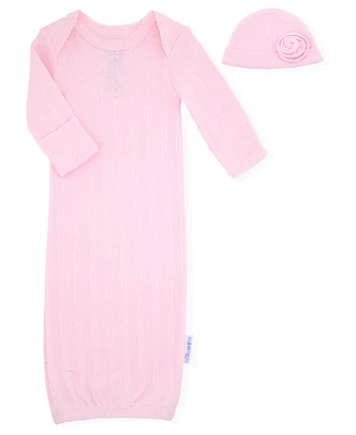 Max & Olivia Baby Girls 2-Piece Pointelle Newborn Gown with Hat Set