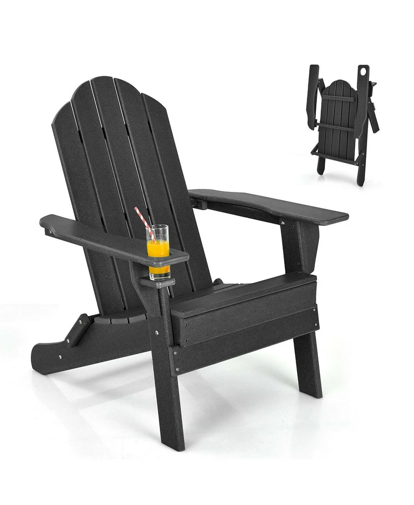 Gymax Patio Folding Adirondack Chair Weather Resistant Cup Holder Yard