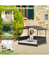 Wicker Outdoor Dog House with Weatherproof Roof