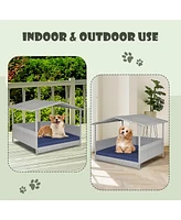 Wicker Dog House with Waterproof Roof and Washable Cushion Cover