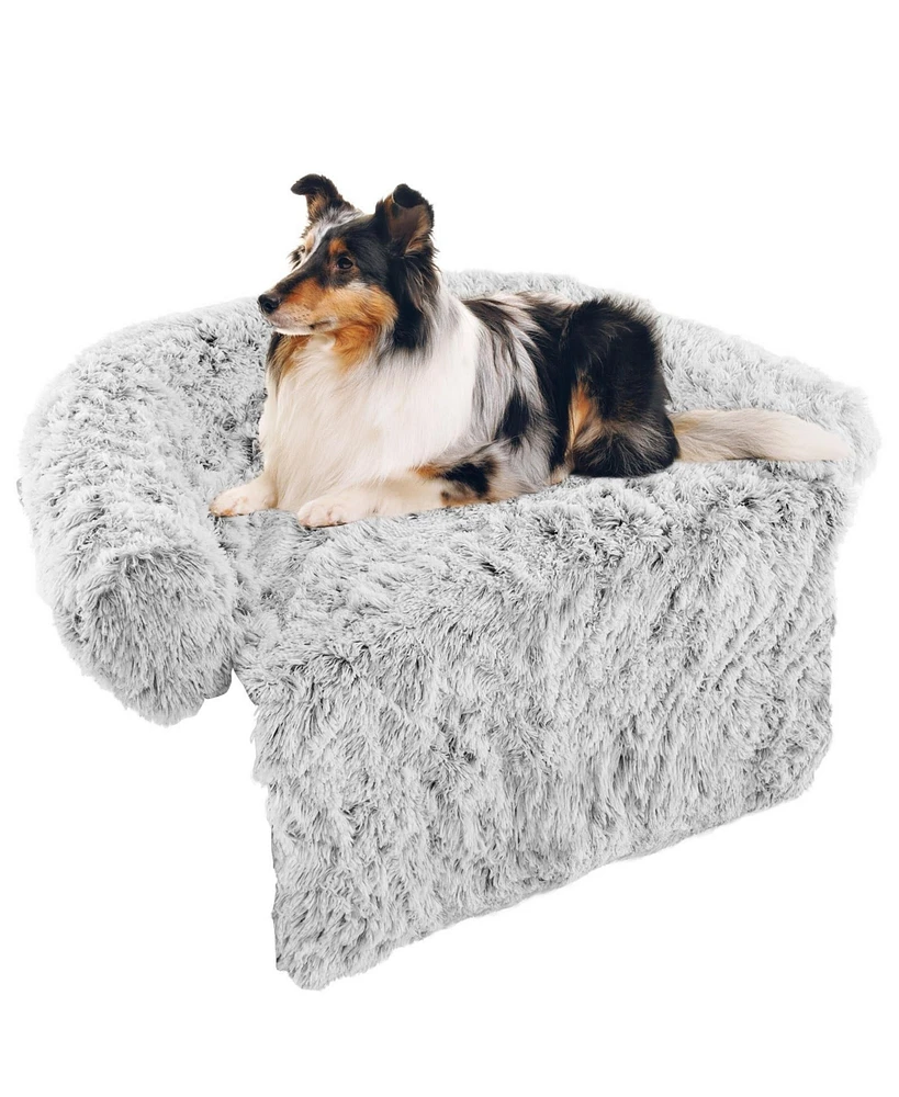 44"x 40"x 32" Plush Calming Dog Couch Bed with Anti-Slip Bottom