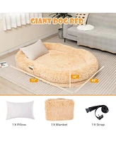 Washable Fluffy Human Dog Bed with Soft Blanket and Plump Pillow