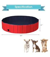 63 Inch Foldable Leakproof Dog Pet Pool Bathing Tub Kiddie Pool for Dogs Cats and Kids