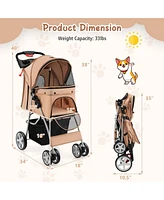 Folding Pet Stroller with Storage Basket and Adjustable Canopy