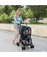 Double Pet Stroller with 2 Detachable Carrier Bags, Safety Belt, 4 Lockable Wheels Cat Stroller Travel Carrier Strolling Cart