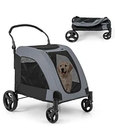 4 Wheels Extra Large Dog Stroller Foldable Pet Stroller with Dual Entry