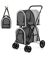 4-in-1 Double Pet Stroller with Detachable Carrier and Travel Carriage