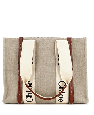 Pre-Owned Chloe Medium Woody Tote Canvas with Leather