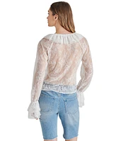 Steve Madden Women's Hampton Sheer Ruffle Lace Blouse