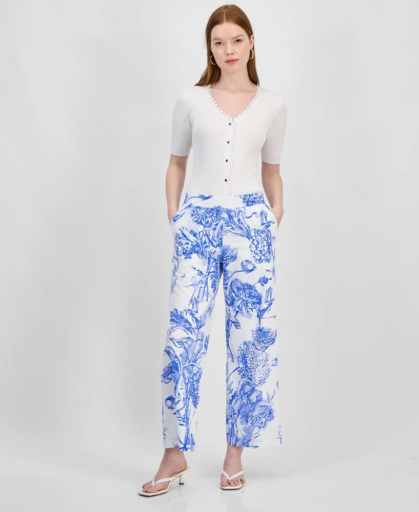 T Tahari Women's Printed Wide-Leg Pull-On Pants