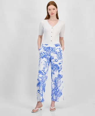 T Tahari Women's Printed Wide-Leg Pull-On Pants