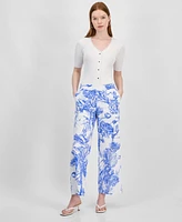 T Tahari Women's Printed Wide-Leg Pull-On Pants