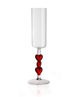 Qualia Glass Red Heart Stemmed Champagne Flute Glasses, Set of 2